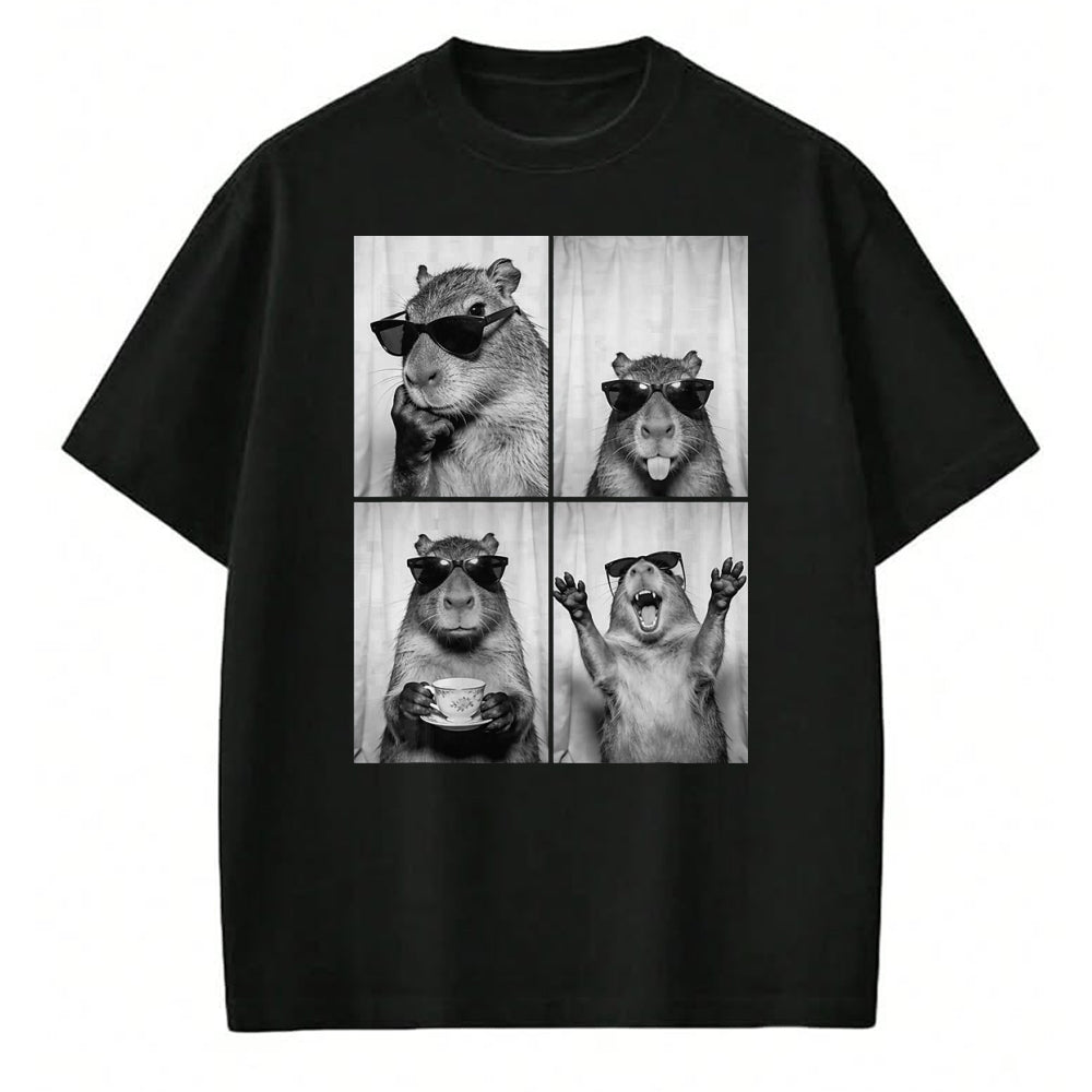 Cute Capybara Shirt, Funny Capybara Unisex T-Shirt/Hoodie/Sweatshirt HLT00 - Funny Capybara Photobooth, Capybara with Sunglasses, Rodent T-Shirt, Men, Black, 3X-Large