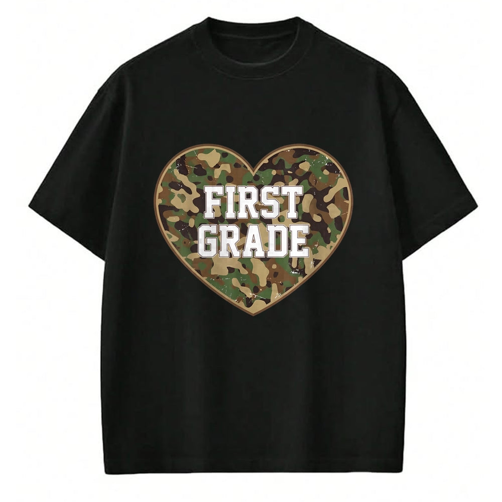 Best Student Shirt, Funny Back To School UnisexT-Shirt/Hoodie/Sweatshirt HLT00 - Back to School Ready to First Grade Heart Camo for Kids Teen T-Shirt