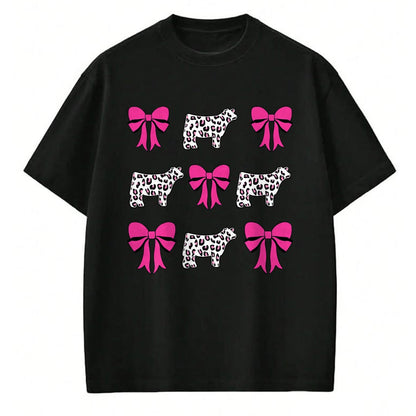 Best Farmer Life Shirt, Funny Farmer UnisexT-Shirt/Hoodie/Sweatshirt HLT00 - Show Steer Girl Cheetah Bows T-Shirt