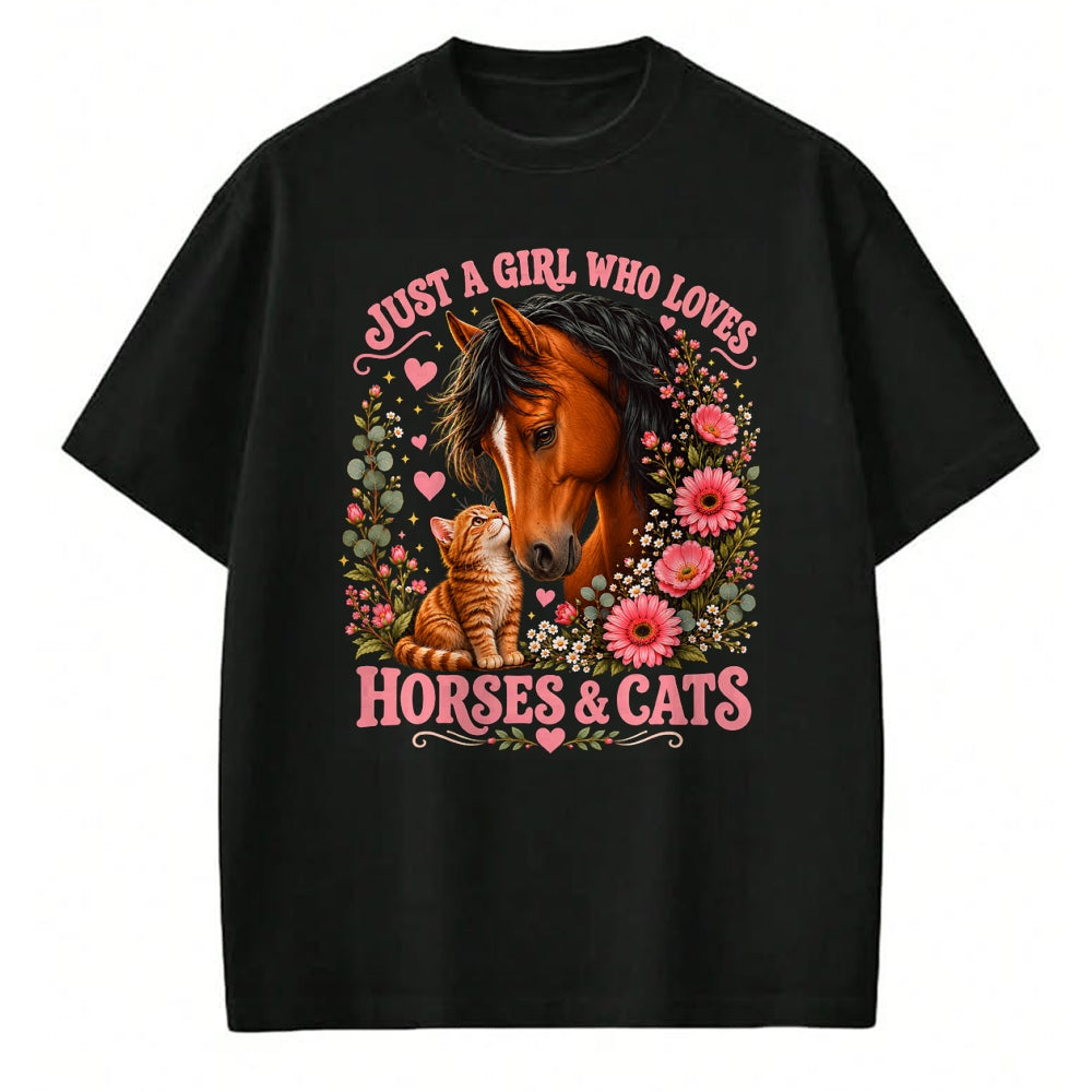 Best Horse Lover Shirt , Funny Horse UnisexT-Shirt/Hoodie/Sweatshirt HLT00 - Just a Girl Who Loves Horses and Cats Floral Animal Lover T-Shirt