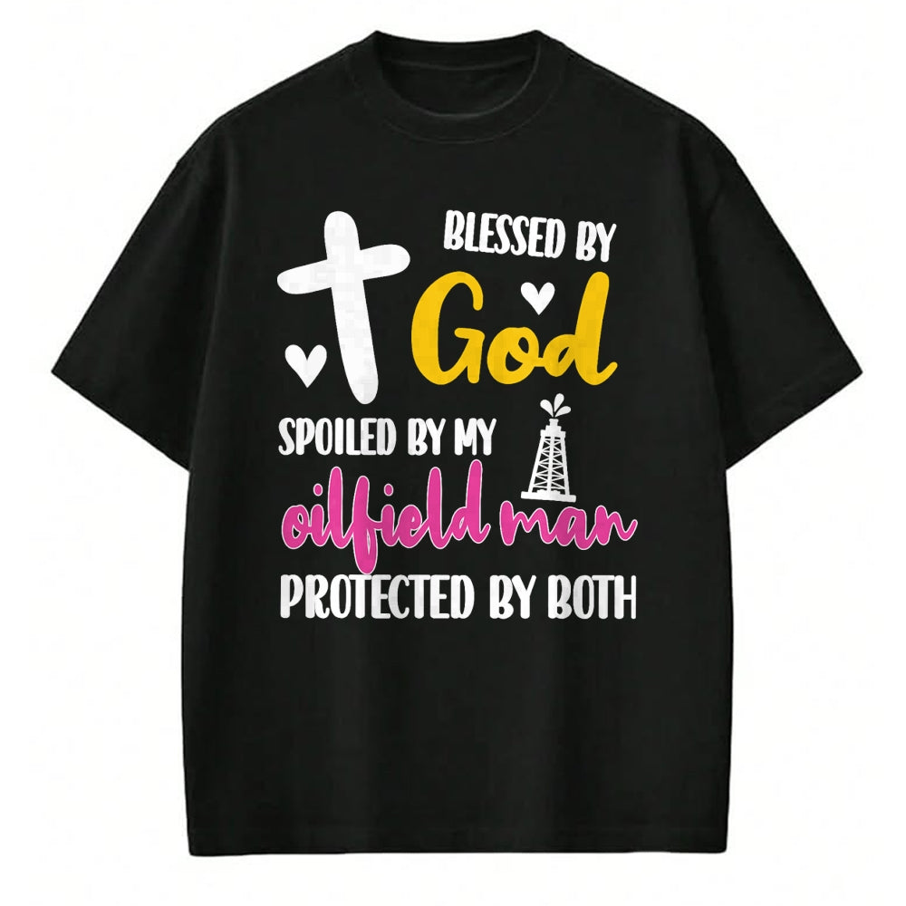 Best Wife Shirt, Wife and Husband Unisex T-Shirt/Hoodie/Sweatshirt HLT00 - Spoiled By My Oilfield Man  Husband Oilfield Worker Wife T-Shirt