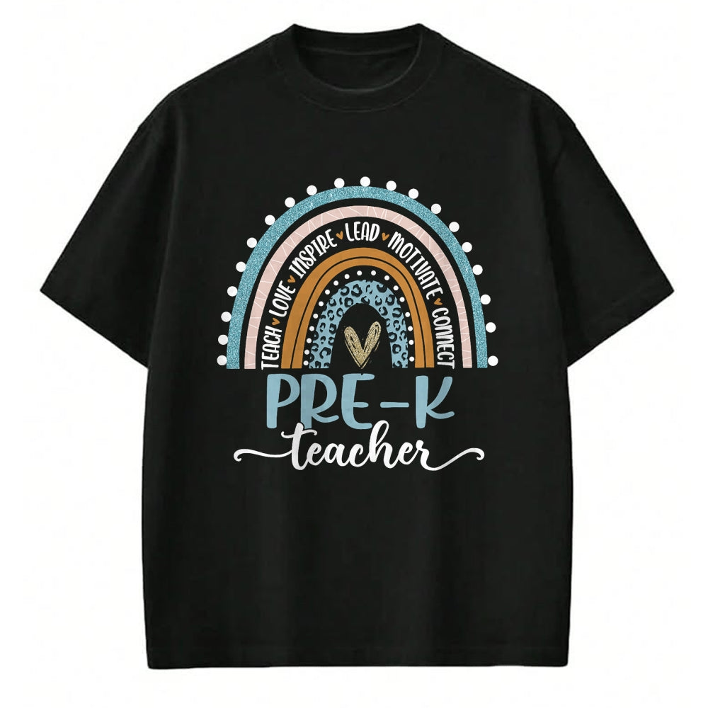 Best Teacher Shirt, Funny Teacher UnisexT-Shirt/Hoodie/Sweatshirt HLT00 - Pre-K Teacher Leopard Boho Rainbow Back to School T-Shirt