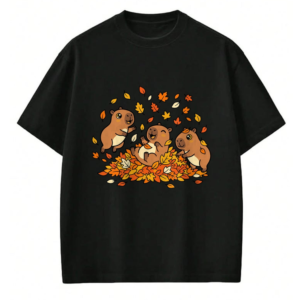 Cute Capybara Shirt, Funny Capybara Unisex T-Shirt/Hoodie/Sweatshirt HLT00 - Cute Capybara Autumn Leaves Fall Season Animal T-Shirt