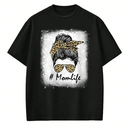 Gift for Mom Shirt, Funny Mom Unisex T-Shirt/Hoodie/Sweatshirt HLT00 - Mom Life Bleached Shirt Mom Life Leopard Messy Bun T-Shirt