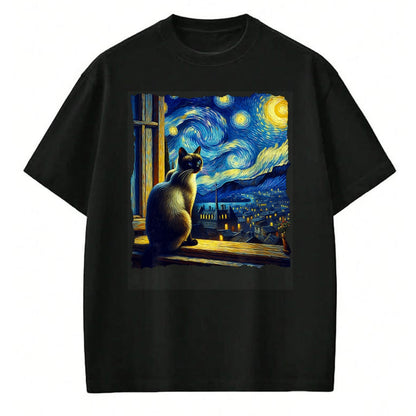 Cat Love Shirt, Funny Cat Lover Gift UnisexT-Shirt/Hoodie/Sweatshirt HLT00 - Cat Siamese Cat Starry Night Siamese T-Shirt
