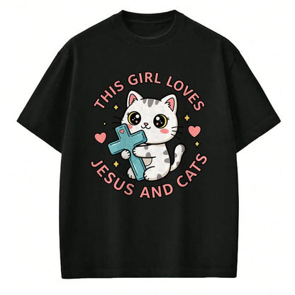 Cat Love Shirt, Funny Cat Lover Gift UnisexT-Shirt/Hoodie/Sweatshirt HLT00 - Christian This Girl Loves Jesus and Cats Cat Hugging Cross T-Shirt