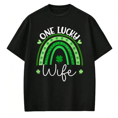 Best Wife Shirt, Wife and Husband Unisex T-Shirt/Hoodie/Sweatshirt HLT00 - Gift for wife T shirt, lucky wife   Womens One Lucky Wife Rainbow Irish St Patricks Day Shamrock V-N