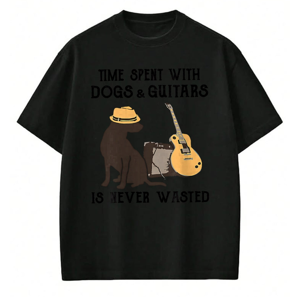 Guitar Lover Shirt, Funny Guitar UnisexT-Shirt/Hoodie/Sweatshirt HLT00 - Time Spent with Dog and Guitars is Never Wasted Saying T-Shirt