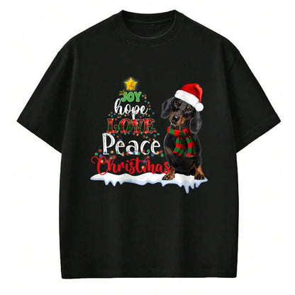 Dog Love Shirt, Dog Lover Gift T-Shirt/Hoodie/Sweatshirt HLT00 - Cute Dachshund Joy Hope Love Peace Christmas Xmas Wiener Dog T-Shirt