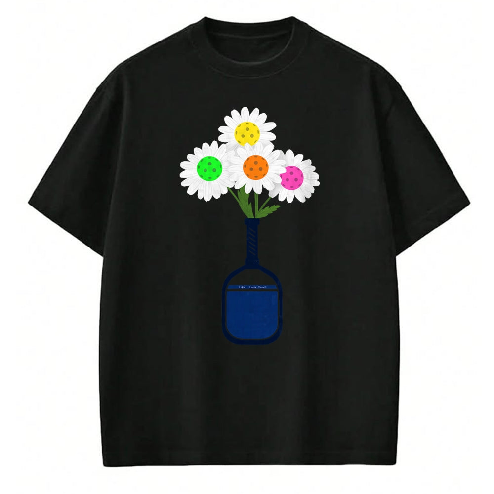 Funny Pickleball Shirt, Pickleball Lover Unisex T-Shirt/Hoodie/Sweatshirt HLT00 - Pretty Pickleball Flowers in Paddle Vase - Pickleball T-Shirt