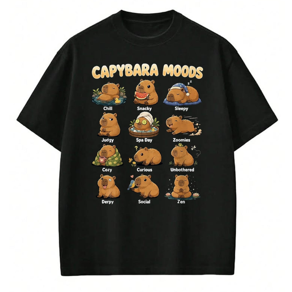 Cute Capybara Shirt, Funny Capybara Unisex T-Shirt/Hoodie/Sweatshirt HLT00 - Funny Capybara Moods Cute Chart Chill Zen Animal Art T-Shirt, Men, Black, 3X-Large