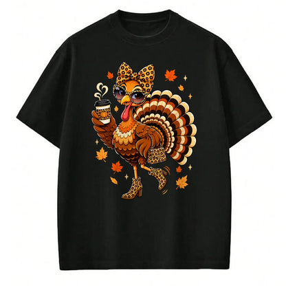 Best Thanksgiving Family Shirt , Funny Thanksgiving UnisexT-Shirt/Hoodie/Sweatshirt HLT00 - Leopard Turkey Drinking Coffee Women Thanksgiving Turkey Day T-Shirt