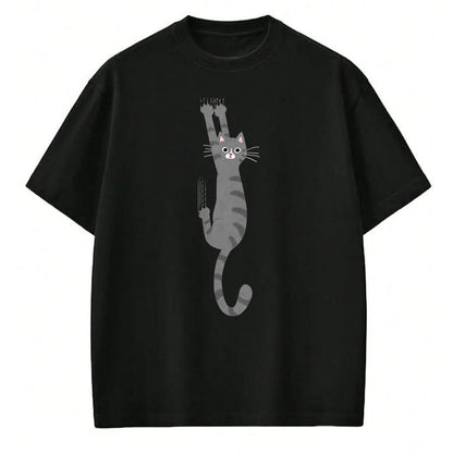 Cat Love Shirt, Funny Cat Lover Gift UnisexT-Shirt/Hoodie/Sweatshirt HLT00 - Grey Tabby Cat Hanging On Funny Gray Striped Cat Holding On T-Shirt