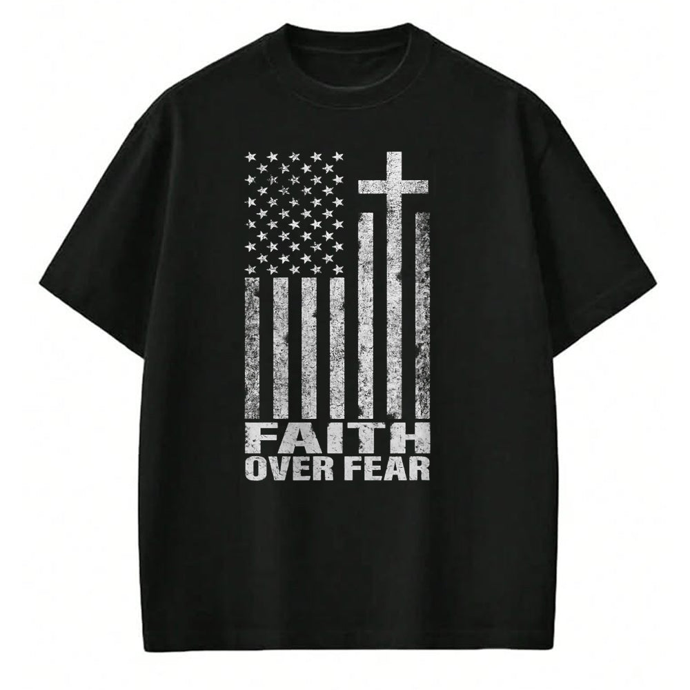 Christian Tee, Christian Faith Unisex T-Shirt/Hoodie/Sweatshirt HLT00 - Faith Over Fear Cool Christian Flag Cross for Men Women Kids Short Sleeve T-Shirt
