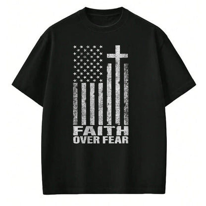 Christian Tee, Christian Faith Unisex T-Shirt/Hoodie/Sweatshirt HLT00 - Faith Over Fear Cool Christian Flag Cross for Men Women Kids Short Sleeve T-Shirt