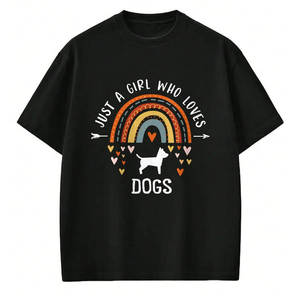 Dog Love Shirt, Dog Lover Gift T-Shirt/Hoodie/Sweatshirt HLT00 - Just A Girl Who Loves Dogs Rainbow Gifts For Dog Lover Women T-Shirt (1)