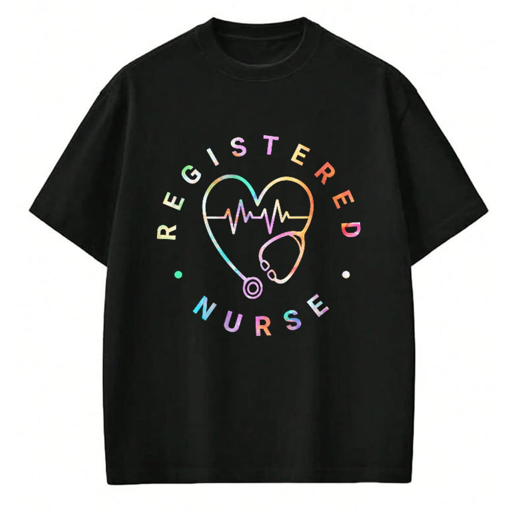 Funny Nurse Shirt, Nurse Unisex T-Shirt/Hoodie/Sweatshirt HLT00 - Registered Nurse Heart Beat Tie Dye Long Sleeve RN Nursing T-Shirt