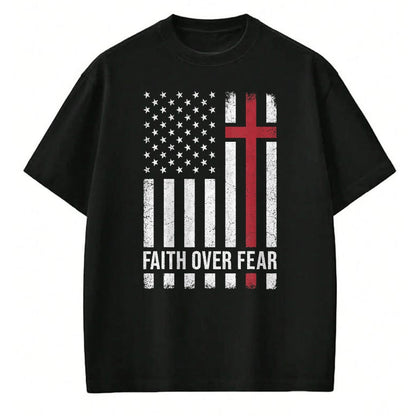 Christian Tee, Christian Faith Unisex T-Shirt/Hoodie/Sweatshirt HLT00 - Christian US USA Flag American Christ Faith Over Fear Cross T-Shirt
