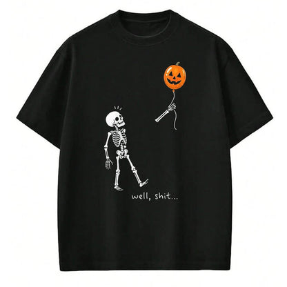 Best Thanksgiving Family Shirt , Funny Thanksgiving UnisexT-Shirt/Hoodie/Sweatshirt HLT00 - Well Shit Skeleton Holding Balloon Pumpkin Gothic Halloween T-Shirt, Men, Black, X-Large