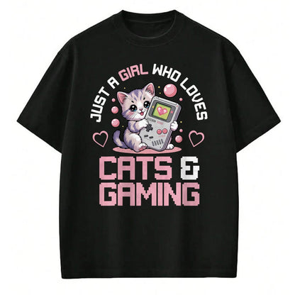 Cat Love Shirt, Funny Cat Lover Gift UnisexT-Shirt/Hoodie/Sweatshirt HLT00 - Just A Girl Who Loves Cats and Gaming Cute Gamer Cat T-Shirt