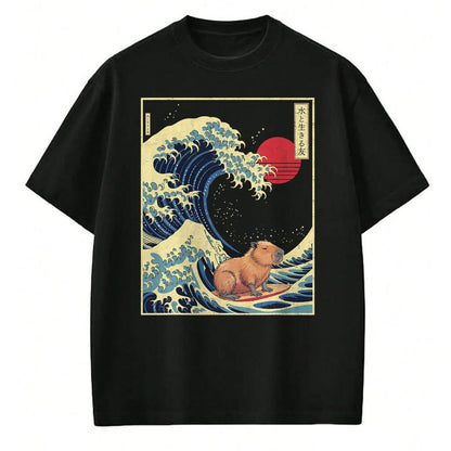 Cute Capybara Shirt, Funny Capybara Unisex T-Shirt/Hoodie/Sweatshirt HLT00 - Surfing Capybara Retro Kawaii T-Shirt