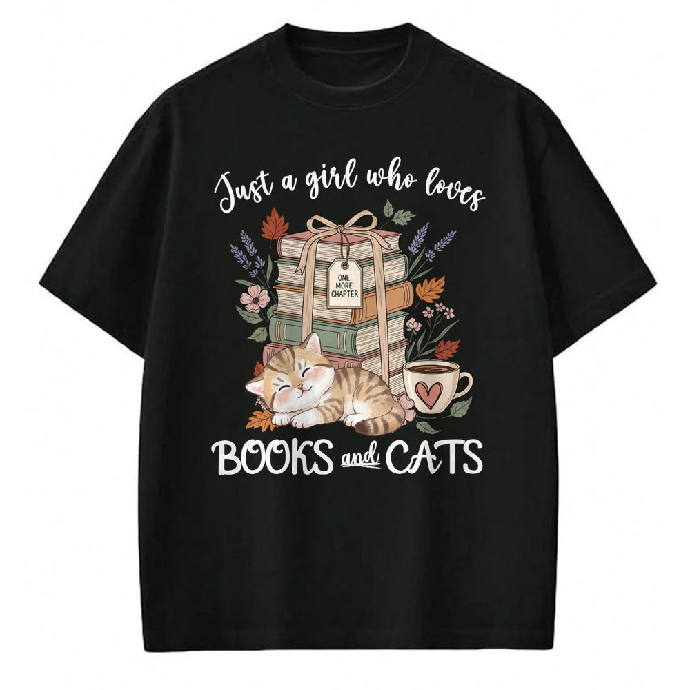 Cat Love Shirt, Funny Cat Lover Gift UnisexT-Shirt/Hoodie/Sweatshirt HLT00 - Pretty Just a Girl Who Loves Books and Cats Cat Lover Long Sleeve T-Shirt (1)