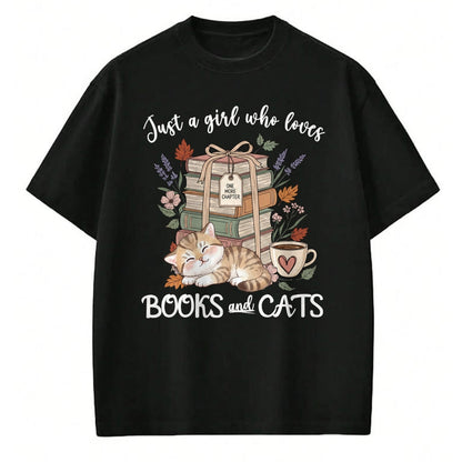 Cat Love Shirt, Funny Cat Lover Gift UnisexT-Shirt/Hoodie/Sweatshirt HLT00 - Pretty Just a Girl Who Loves Books and Cats Cat Lover Long Sleeve T-Shirt (1)