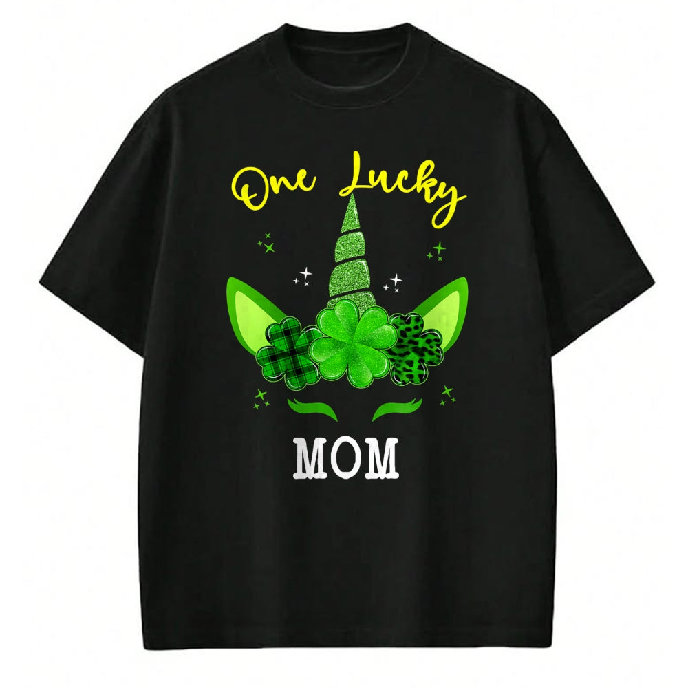 Gift for Mom Shirt, Funny Mom Unisex T-Shirt/Hoodie/Sweatshirt HLT00 - Leopard Shamrock Unicorn One Lucky Mom St Patricks Day T-Shirt
