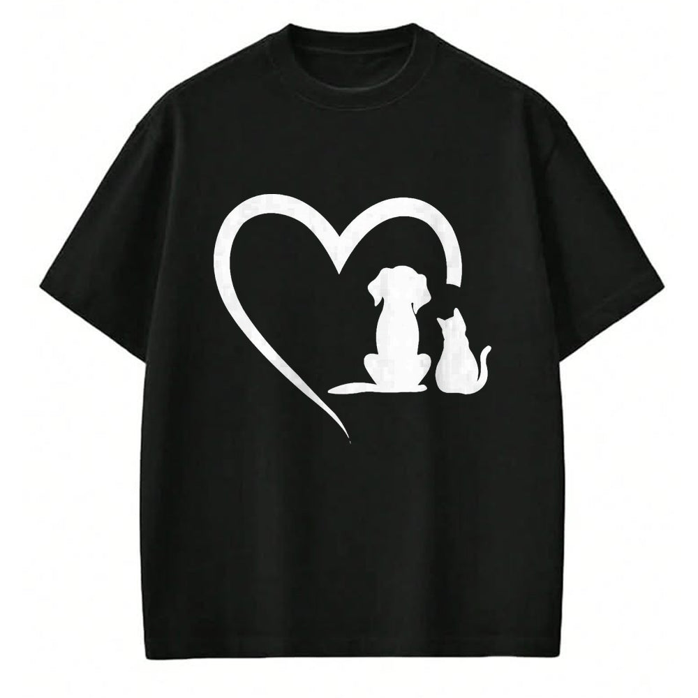 Cat Love Shirt, Funny Cat Lover Gift UnisexT-Shirt/Hoodie/Sweatshirt HLT00 - Dog Puppy and Baby Cat Heart - Animal Dog & Cat Heart T-Shirt, Men, Black, 3X-Large