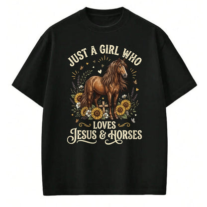 Best Horse Lover Shirt , Funny Horse UnisexT-Shirt/Hoodie/Sweatshirt HLT00 - Just A Girl Who Loves Jesus and Horses T-Shirt (1)