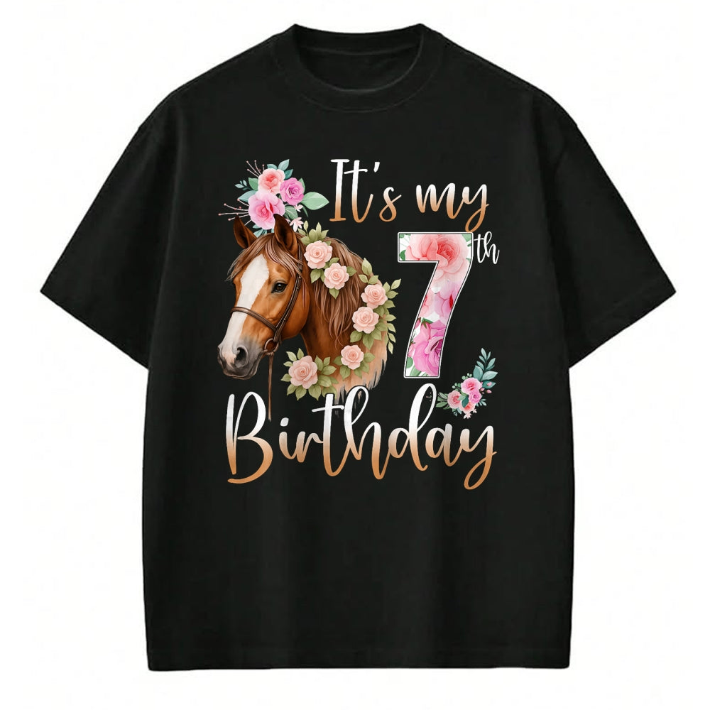 Best Horse Lover Shirt , Funny Horse UnisexT-Shirt/Hoodie/Sweatshirt HLT00 - Kids Birthday 7 Years Old Girl Horse Lovers Florals 7th Bday T-Shirt