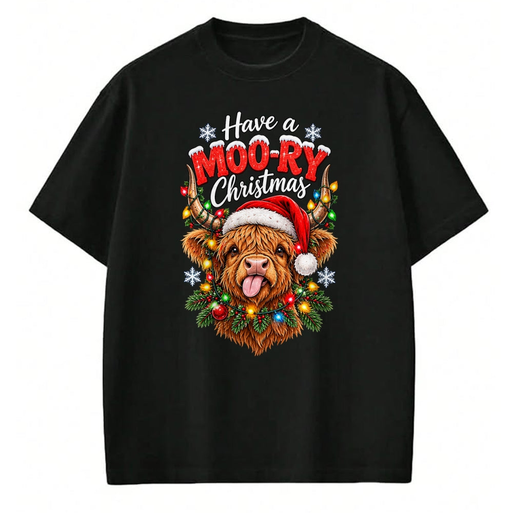 Best Farmer Life Shirt, Funny Farmer UnisexT-Shirt/Hoodie/Sweatshirt HLT00 - Have a Moo-Ry Christmas Highland Cow Christmas Farmers T-Shirt