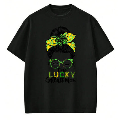 Gift for Mom Shirt, Funny Mom Unisex T-Shirt/Hoodie/Sweatshirt HLT00 - One Lucky Softball Mom Green Saint Patricks Day Messy Bun T-Shirt