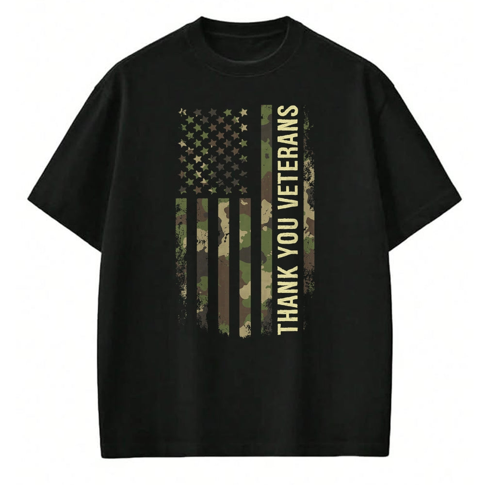 Proud Veteran Shirt, Funny Veteran UnisexT-Shirt/Hoodie/Sweatshirt HLT00 - Thank You Veterans Camouflage American Flag T-Shirt