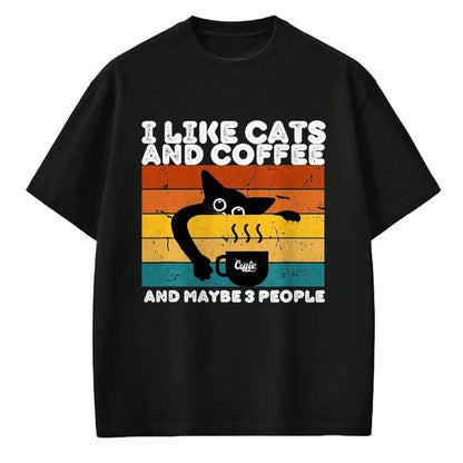 Cat Love Shirt, Funny Cat Lover Gift UnisexT-Shirt/Hoodie/Sweatshirt HLT00 - I Like Cats and Coffee and Maybe 3 People Funny Love Cats T-Shirt, Men, Black, 3X-Large