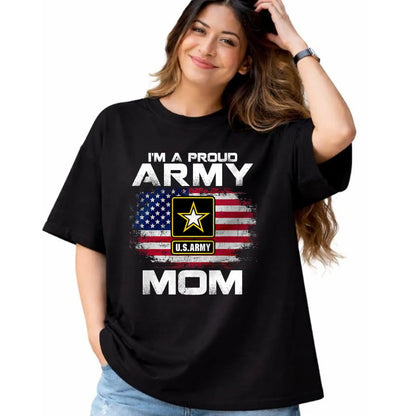Gift for Mom Shirt, Funny Mom Unisex T-Shirt/Hoodie/Sweatshirt HLT00 - I'm A Proud Army Mom With American Flag For Veteran Gift T-Shirt