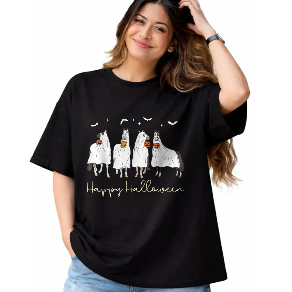 Best Horse Lover Shirt , Funny Horse UnisexT-Shirt/Hoodie/Sweatshirt HLT00 - Happy Halloween Horse Ghost T-Shirt, Women, Black, Medium