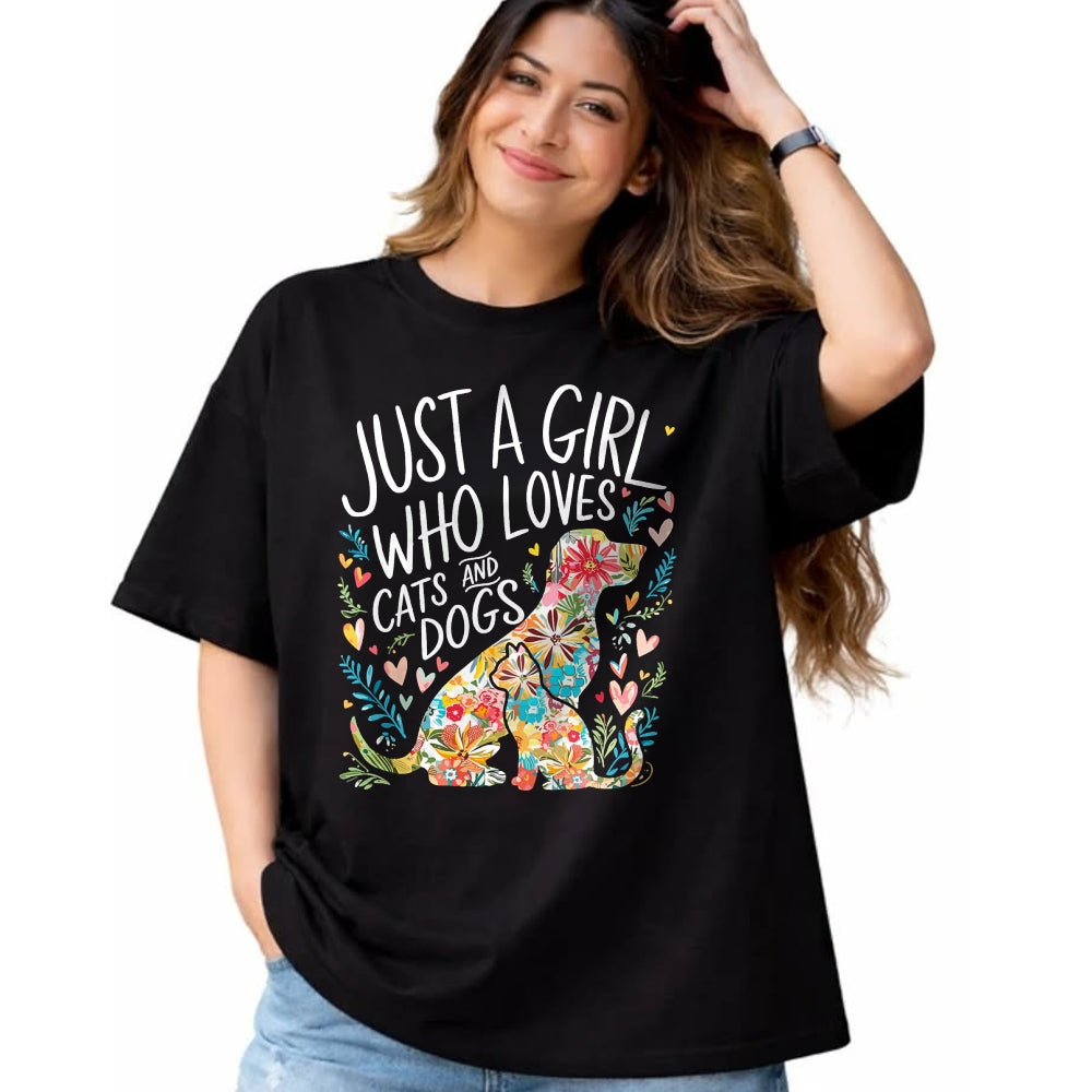 Cat Love Shirt, Funny Cat Lover Gift UnisexT-Shirt/Hoodie/Sweatshirt HLT00 - Just a Girl who Loves Cats and Dogs T-Shirt