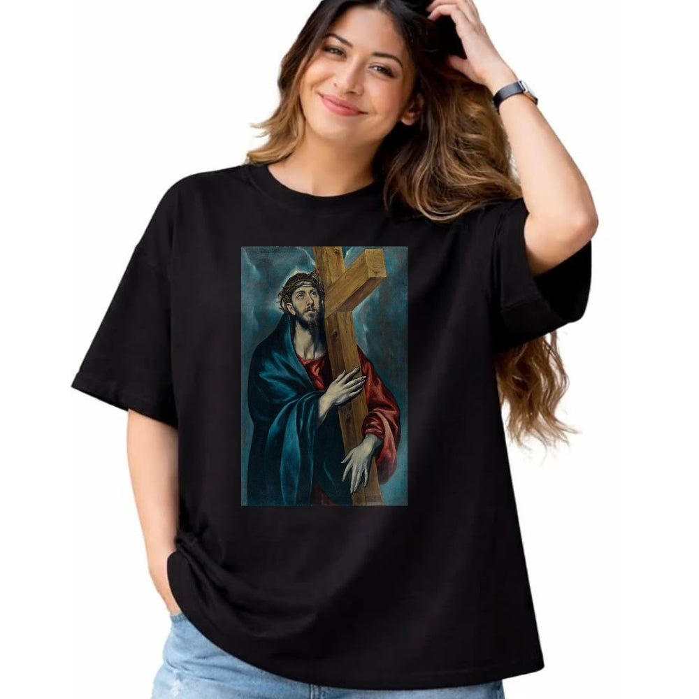 Christian Tee, Christian Faith Unisex T-Shirt/Hoodie/Sweatshirt HLT00 - Christ Carrying the Cross Jesus Painting Saviour Christian T-Shirt