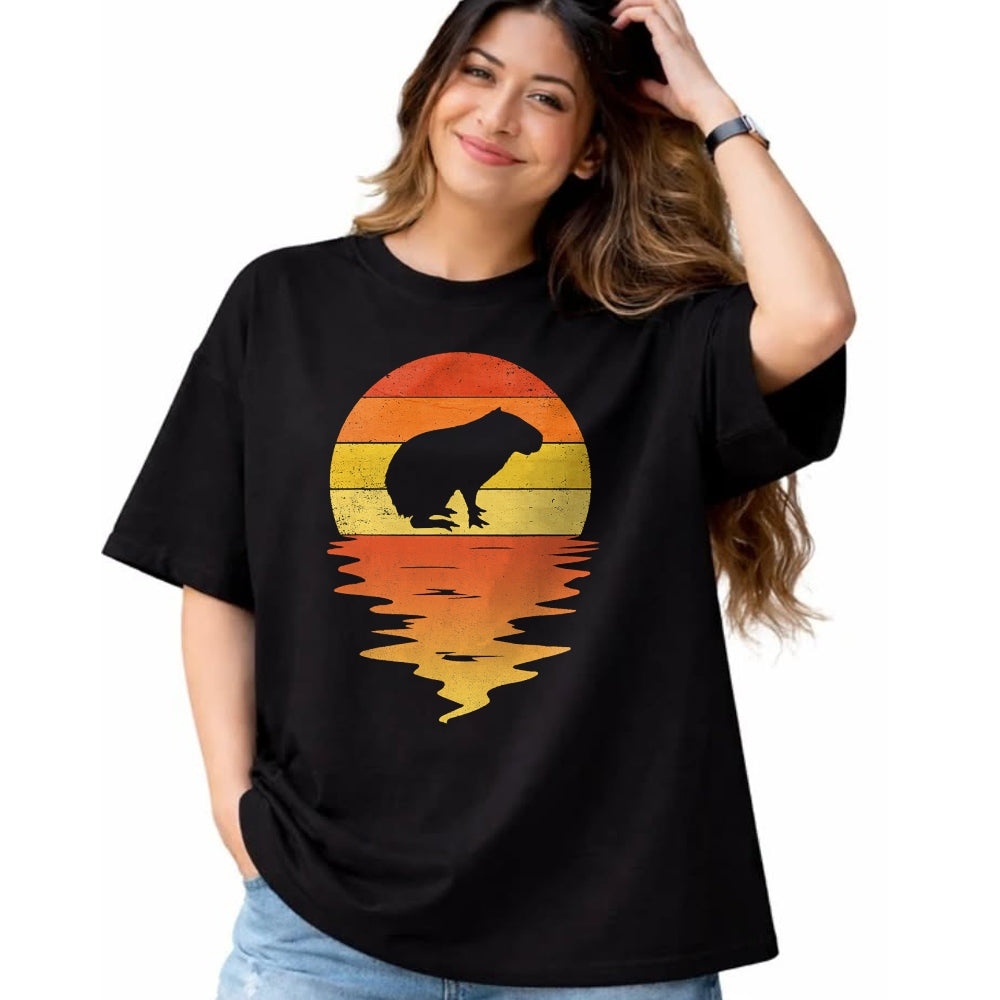 Cute Capybara Shirt, Funny Capybara Unisex T-Shirt/Hoodie/Sweatshirt HLT00 - Capybara shirt 70s vintage retro sunset Capybara T-Shirt