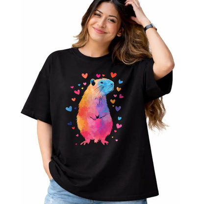 Cute Capybara Shirt, Funny Capybara Unisex T-Shirt/Hoodie/Sweatshirt HLT00 - Colorful Capybara Hearts Long Sleeve T-Shirt