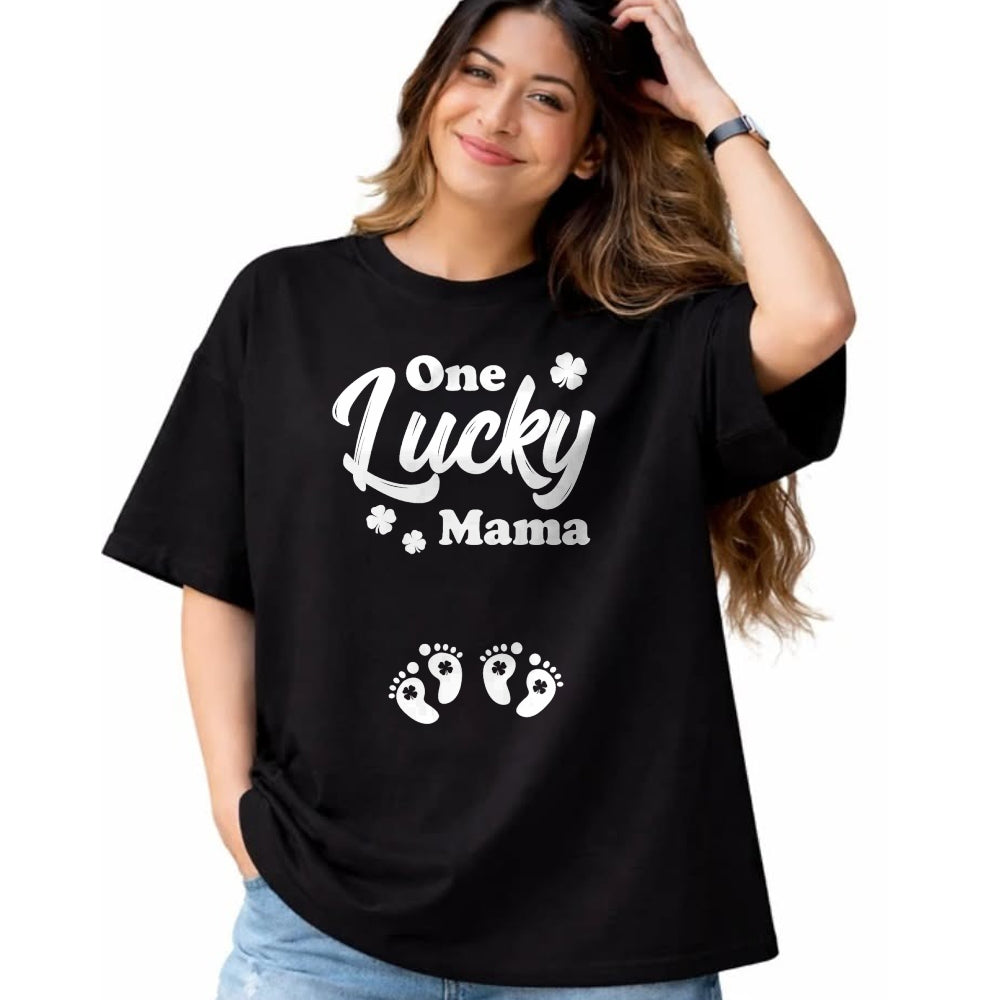 Gift for Mom Shirt, Funny Mom Unisex T-Shirt/Hoodie/Sweatshirt HLT00 - Pregnancy Mom of Twins One Lucky Mama St Patrick_s Day T-Shirt