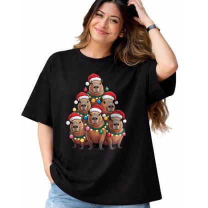 Cute Capybara Shirt, Funny Capybara UnisexT-Shirt/Hoodie/Sweatshirt HLT00 - Capybara Christmas Tree Santa Hat Cute Xmas Boys Kids Men T-Shirt