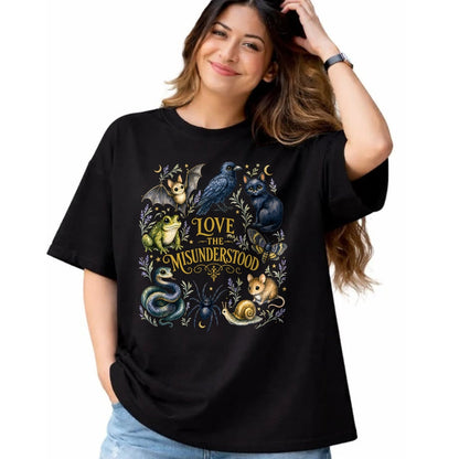 Cat Love Shirt, Funny Cat Lover Gift UnisexT-Shirt/Hoodie/Sweatshirt HLT00 - Love The Misunderstood Bat Raven Cat Snake Spider Moth Frog T-Shirt