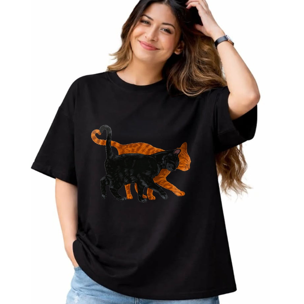 Cat Love Shirt, Funny Cat Lover Gift UnisexT-Shirt/Hoodie/Sweatshirt HLT00 - Black Cat Orange Cat Heart Tail Love T-Shirt
