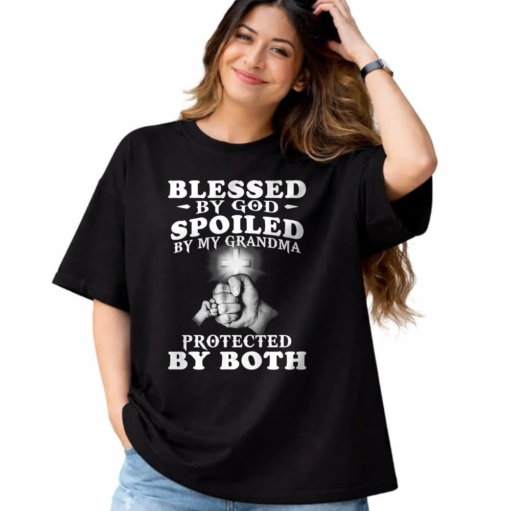 Best Wife Shirt, Wife and Husband Unisex T-Shirt/Hoodie/Sweatshirt HLT00 - Blessed by God spoiled by my grandma protected by both Premium T-Shirt (1)