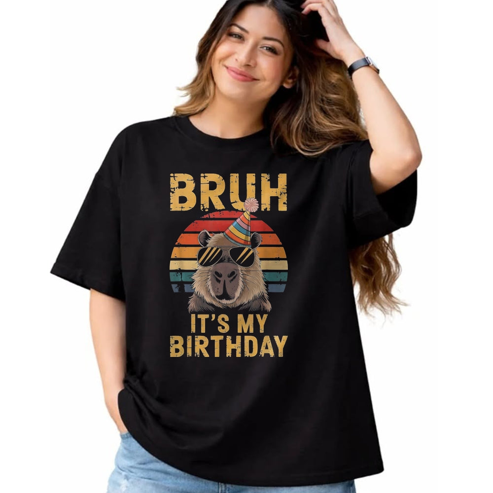 Cute Capybara Shirt, Funny Capybara Unisex T-Shirt/Hoodie/Sweatshirt HLT00 - Funny Capybara Birthday Boys Adult Kids Bruh Its My Birthday T-Shirt, Youth, Black, Large