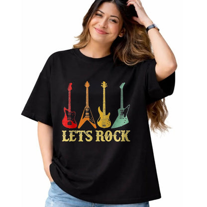 Guitar Lover Shirt, Funny Guitar UnisexT-Shirt/Hoodie/Sweatshirt HLT00 - Vintage Retro Lets Rock Rock n Roll Guitar T-Shirt, Youth, Black, Small
