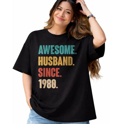 Best Wife Shirt, Wife and Husband Unisex T-Shirt/Hoodie/Sweatshirt HLT00 - Awesome Husband Since 1980 - 44th Wedding Anniversary Epic T-Shirt
