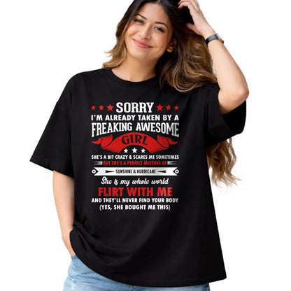 Best Wife Shirt, Wife and Husband Unisex T-Shirt/Hoodie/Sweatshirt HLT00 - Mens Sorry I'm Already Taken By Freaking Awesome Girl Funny T-Shirt
